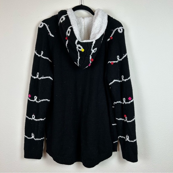 Christmas Sweater Hoodie Knit Sherpa Silver Lettering Pom Poms - Picture 2 of 14